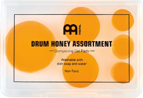 Meinl Cymbals Drum Honey Dampening Gel Pads for Drums and Cymbals with Container and Dividers, Reduce Vibration and Ring, 12-pc Assortment with Varying Sizes
