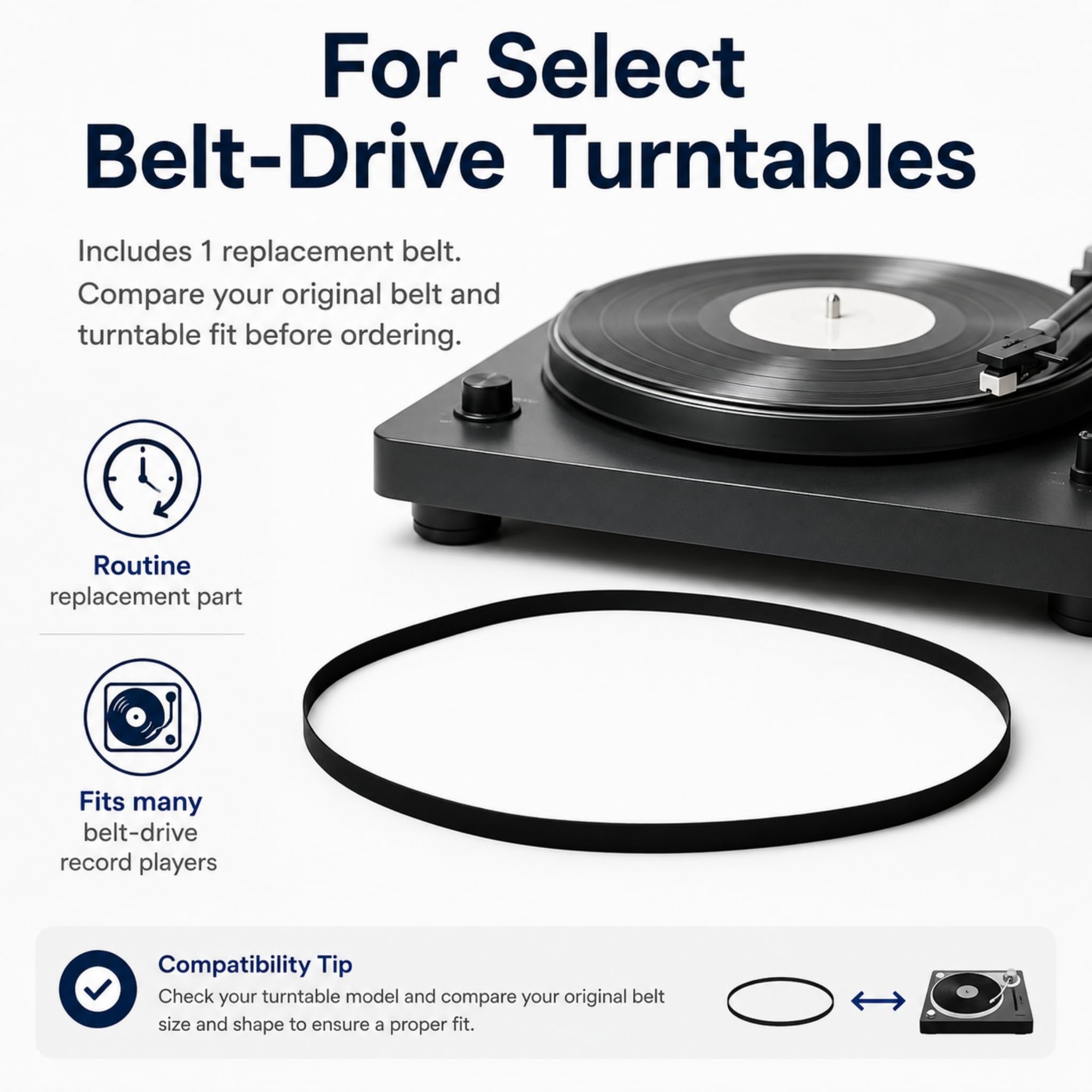 Turntable Belt Replacement for Innovative Technologies ITRR-501 ITRR-501W ITRR-700 ITVS-750 – Japanese Rubber Record Player Belt