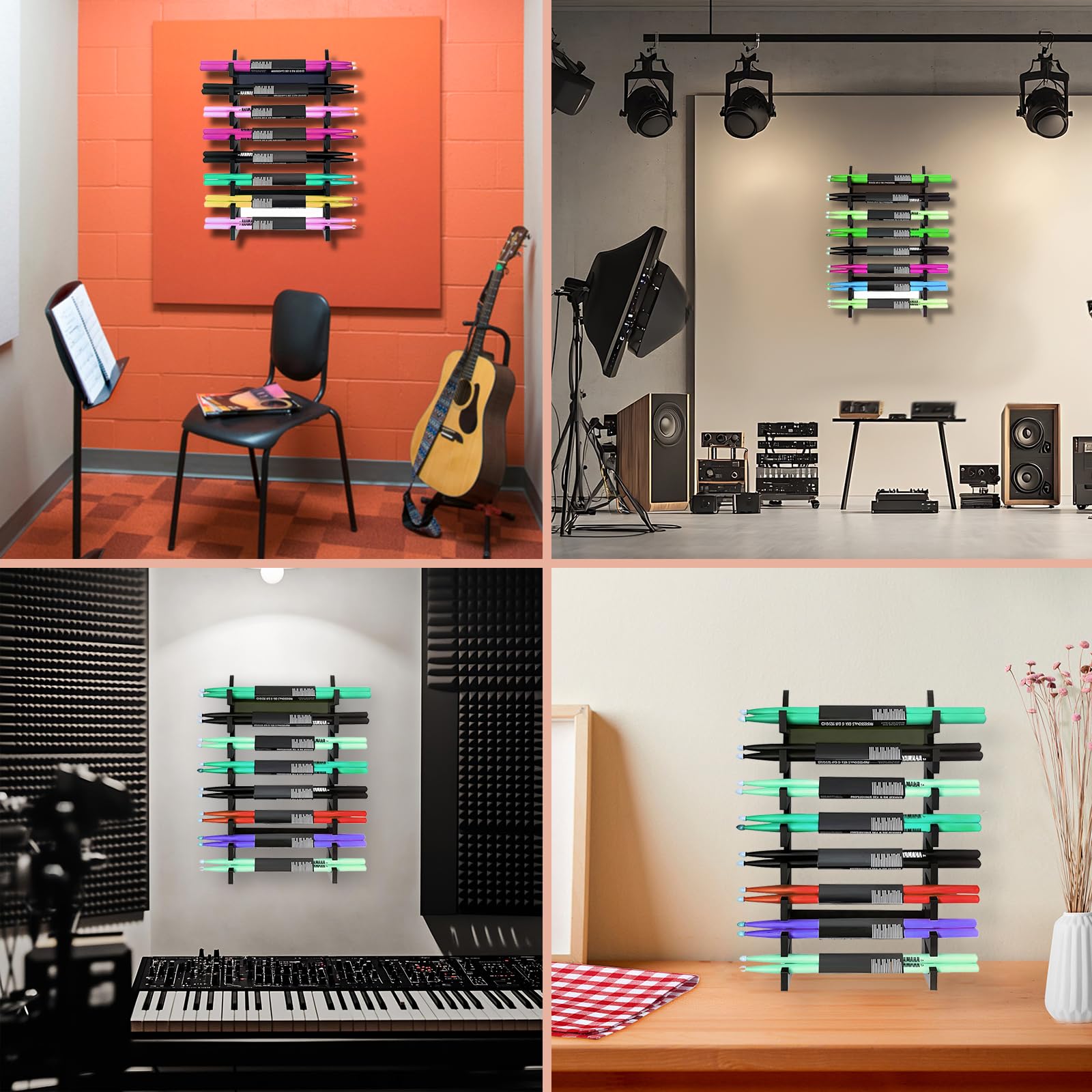 ChengFu Acrylic Drum Stick Holder, Drum Stick Display Holder, Drum Stick Holder, Wall Mounted Stick Holder holds 8 sets of drumsticks Drumstick Organizer Holder for Display (White)