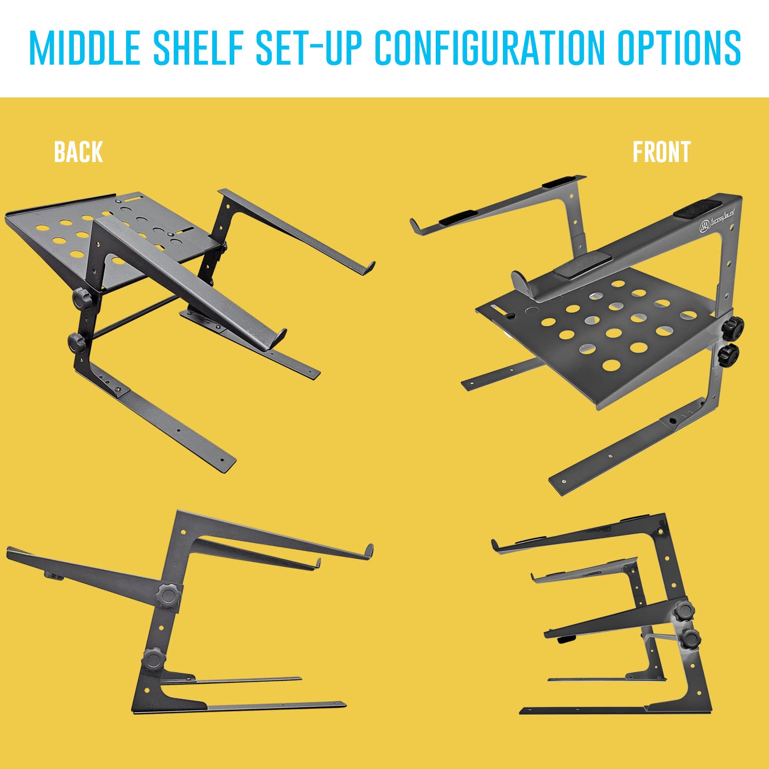AxcessAbles Two-Tier Adjustable DJ Stand with Clamps | for DJ Controllers, Music Mixers, Laptops up to 20lbs.| DJ Controller Stand Compatible with DDJ-REV1, DDJ-FLX4 (LTS-03 Black)