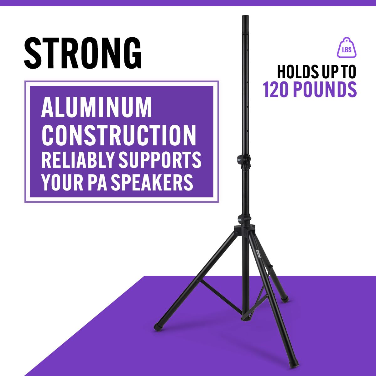 On-Stage SS7761B All-Aluminum Speaker Stand (Folding Portable Tripod Loudspeaker Stand, Nonslip Rubber Feet, Height Adjustable, Locking Pin, Mounts PA Speakers with 1 3/8″ or 1 1/2″ Sockets, Black)