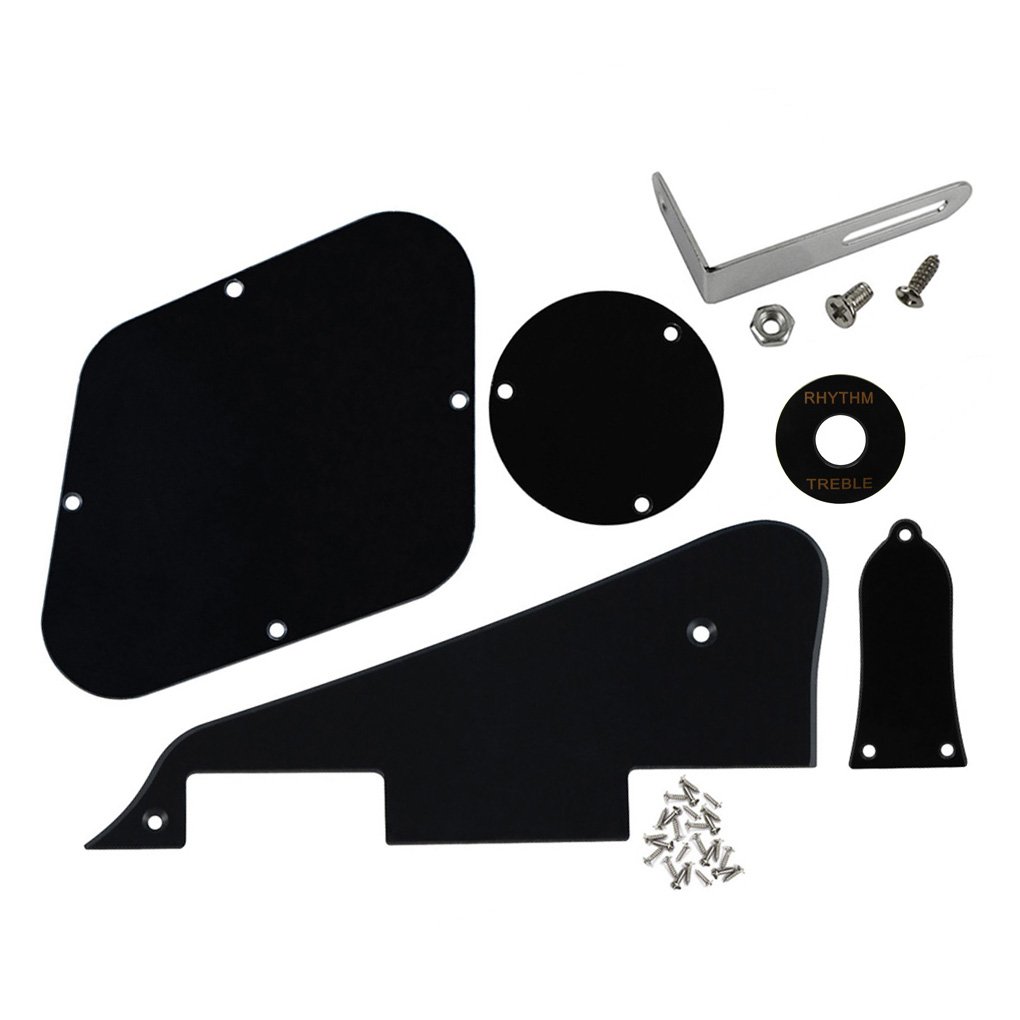 FLEOR 1Ply Black Pickguard Back Plate Screws Set & Switch Ring & Bracket Fit LP Style Guitar Pickguard Replacement