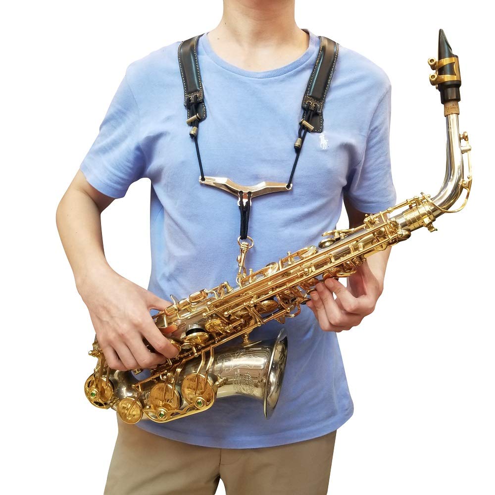 adorence Saxophone Shoulder Strap – Handmade Leather Saxophone Harness Strap, No Neck Stress, Lengthened for Tenor/Baritone/Alto – Red