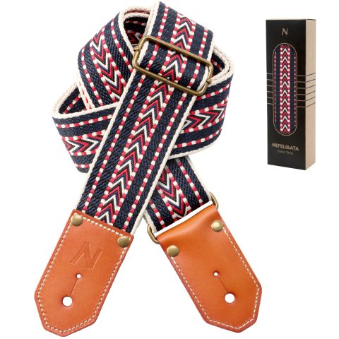 Nefelibata Guitar Strap, Denim Guitar Straps with Thicked First Layer Vegetable Tanned Cowhide Leather Ends for Acoustic, Bass, Electric, Gift for Guitarists and Musicians