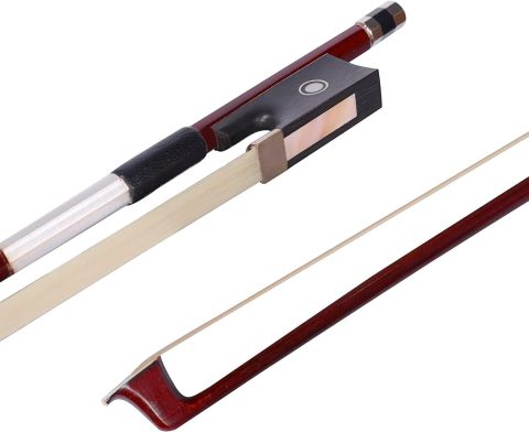 ADM Student Violin Bow, Well Balanced Handmade Brazilwood Bow with Horsehair, Ebony Frog with Pearl Eye and Pearl Slide, Brown (3/4 Size)