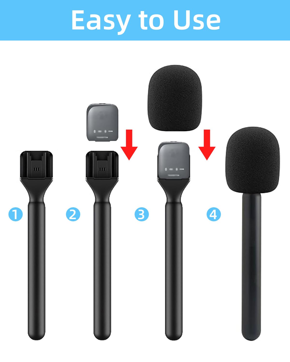 Mic Handle, Microphone Holder for DJI/DJI Mini, Rode Wireless GO, Hollyland Lark/Lavalier, Handheld Adaptor for Wireless Interview Mic, for Vlogging, Interview, Podcast, Reports (1 pack)