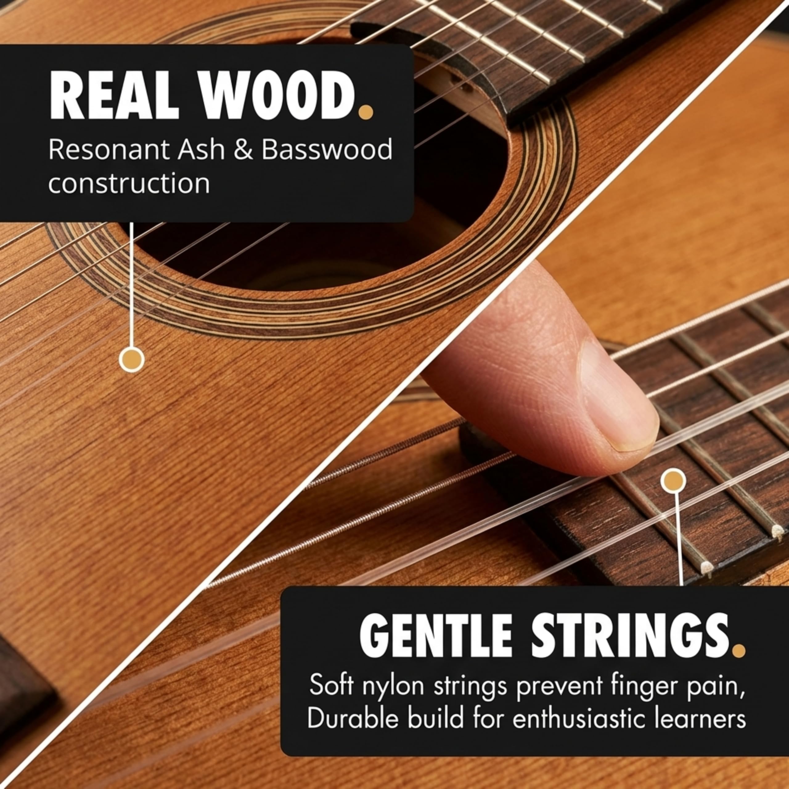 Music Alley 34 Inch Junior Classical Guitar for Kids, Natural