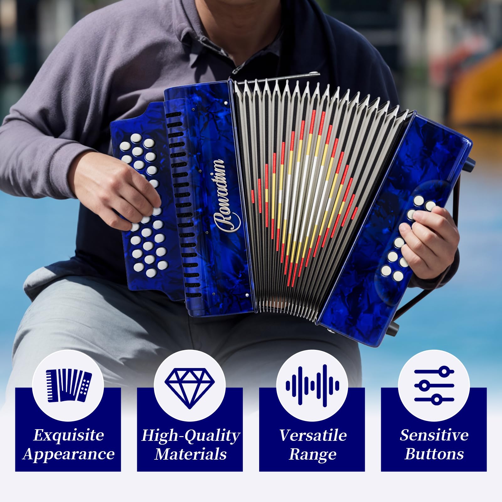Accordions 31 Key 12 Bass Diatonic F/B/E Accordion Carry Kit (Blue)