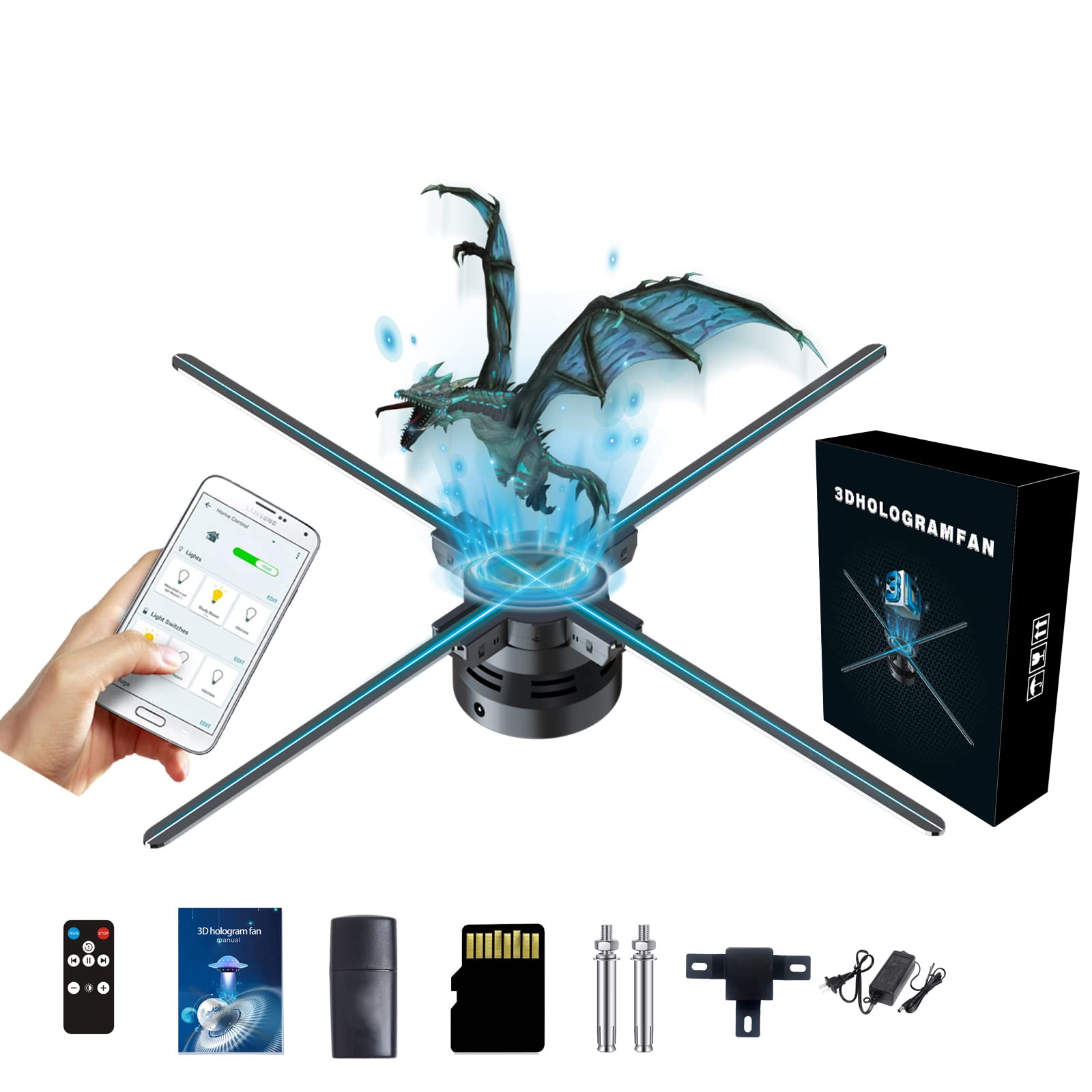 Missyou 3DHologramFan Display Projector,22“ Christmas tree with Bluetooth, Versatile Picture Fan Spinner for Shops, Bars, Casinos – Holographic Fan Projector with Halloween Video
