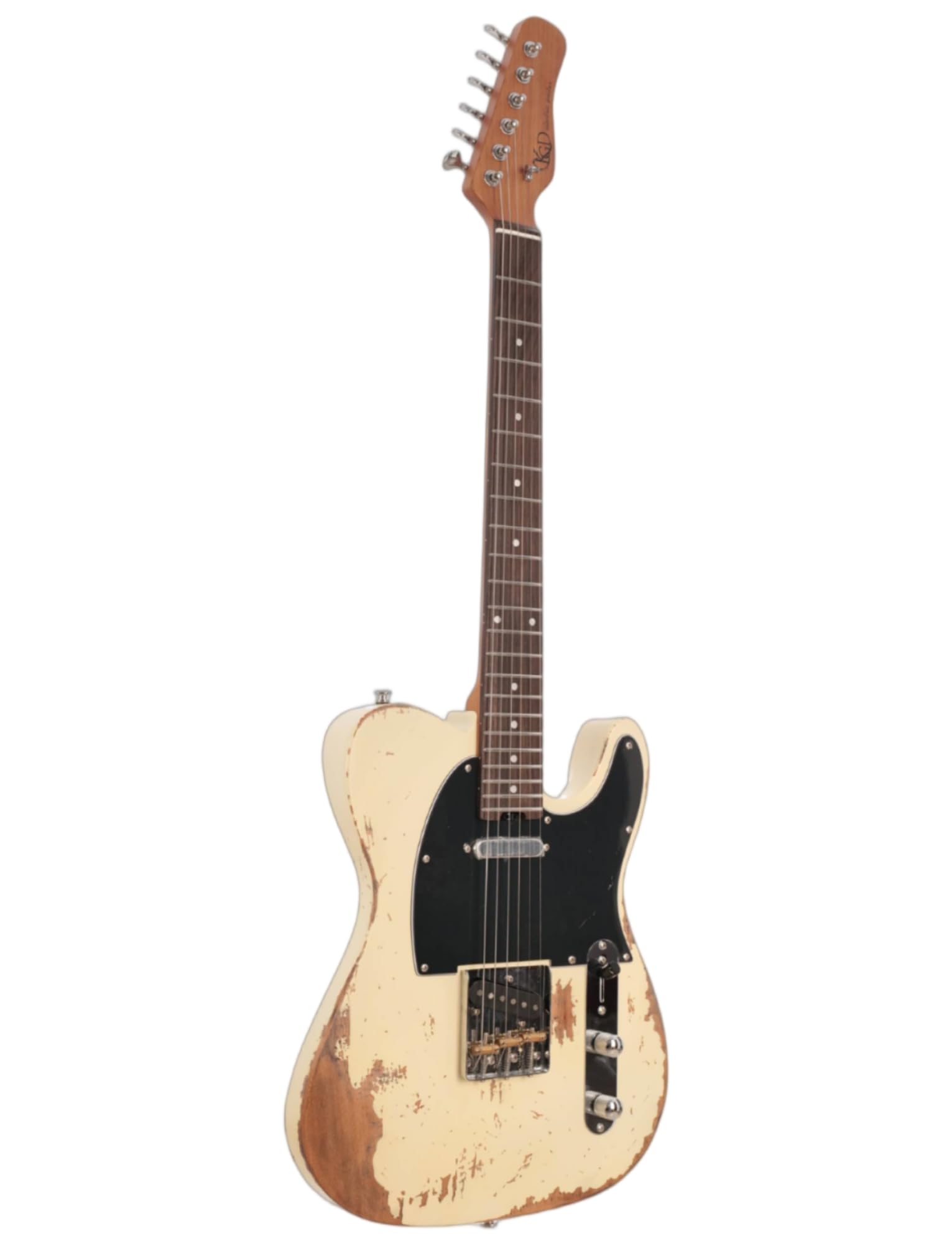 KGD Relic electric guitar mahogany body carbonized maple neck rosewood fretboard 6-string solidbody electric guitar S-S pickupsbrass barrel saddle bridge (Cream Yellow)