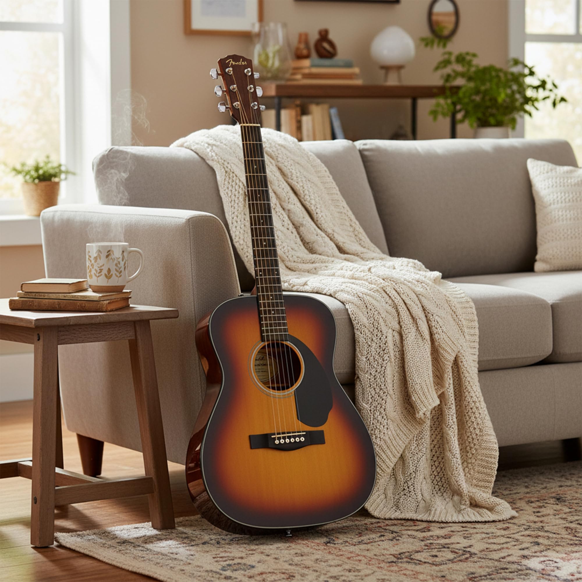 Fender CC-60S Left-Handed Concert Size Acoustic Guitar Bundle with Gig Bag, Tuner, Strap, Strings, Picks, and Austin Bazaar Instructional DVD – Natural
