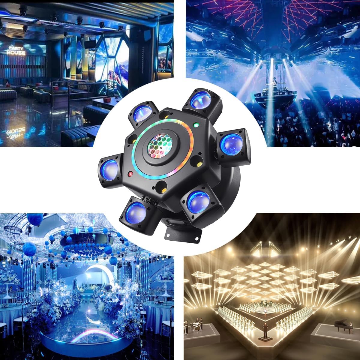 2 PCS Moving Head Dj Lights for Parties, Disco Stage Lights 7-in-1 LED RGBW 6 Arms with Mixed Lighting Effects,DJ Stage Lighting for Party Disco Club Wedding Bar