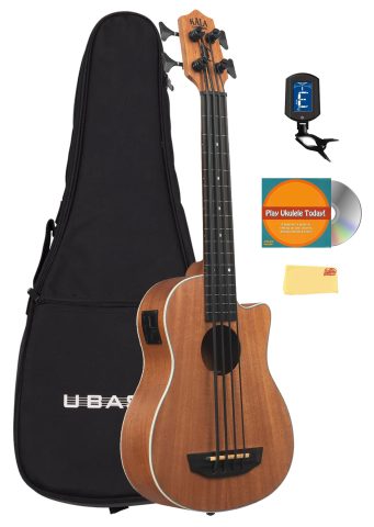 Kala U-BASS-SCOUT-FL Scout Fretless U-Bass Acoustic-Electric Ukulele Bass Bundle with Gig Bag, Tuner, Austin Bazaar Instructional DVD, and Polishing Cloth