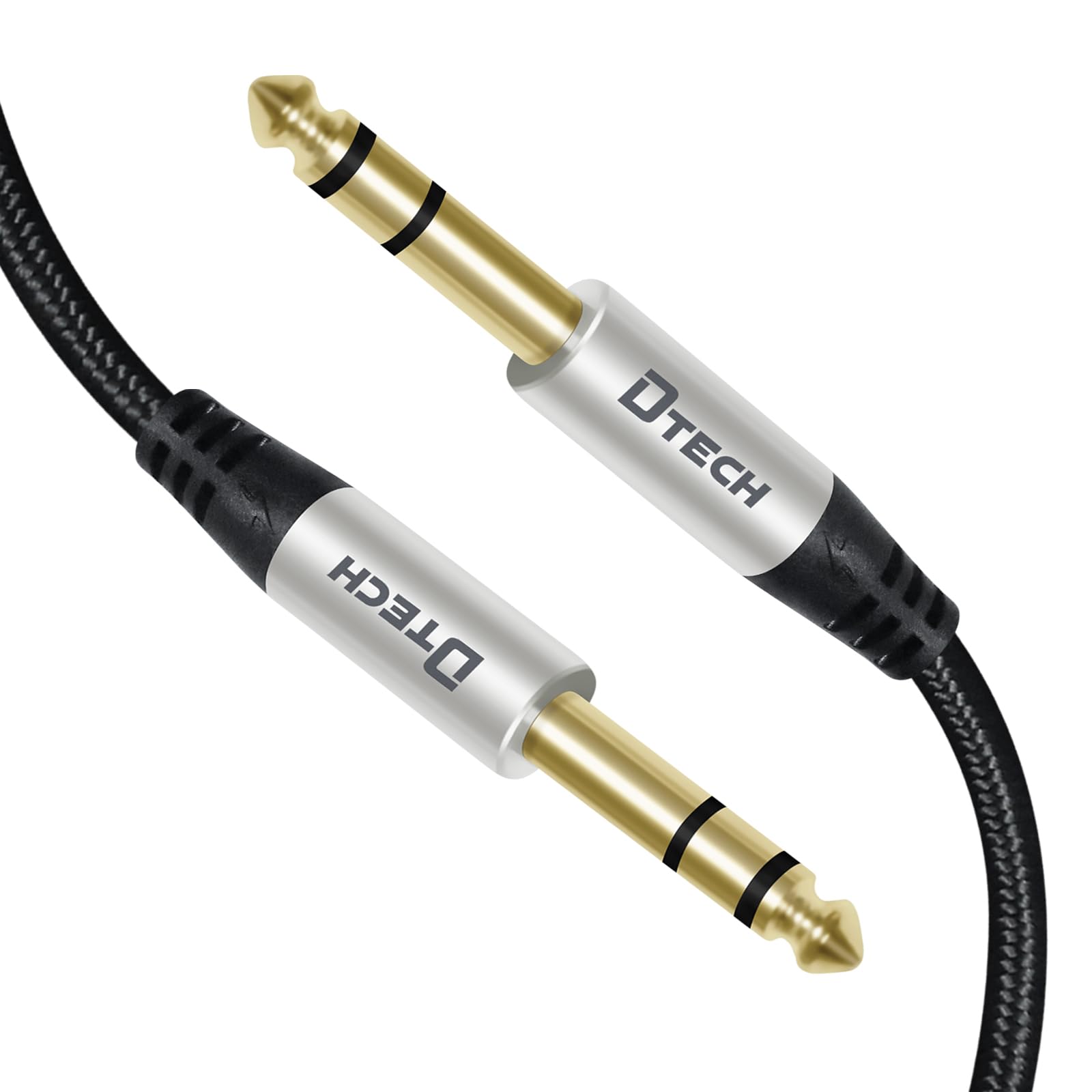 DTECH 3ft Electric Guitar Cable TRS 1/4 Instrument Cord Aux Balanced Stereo Jack Quarter Inch 6.35mm for DJ Speakers Amplifier Bass Studio Audio Monitor Mixer