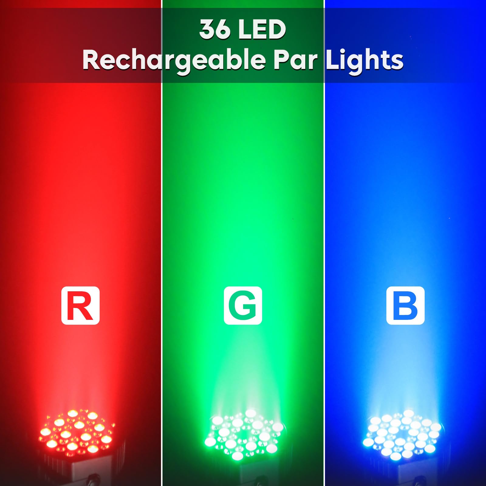 HOLDLAMP Rechargeable Par Lights 36W RGB Battery Powered, Wireless LED Par Lights DJ Uplights Sound Activated& Remote Control for Wedding Events Club Party Church Stage Lighting, 10 Pack