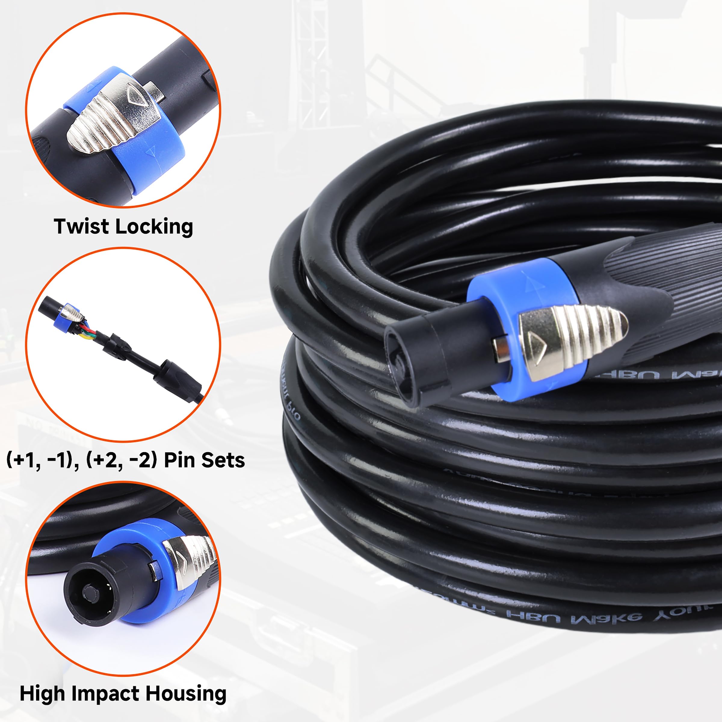 Rokkadaa 1Pc 4 Wire to Speakon Cable – 12 Feet 4 Conductor NL4FX Bare End