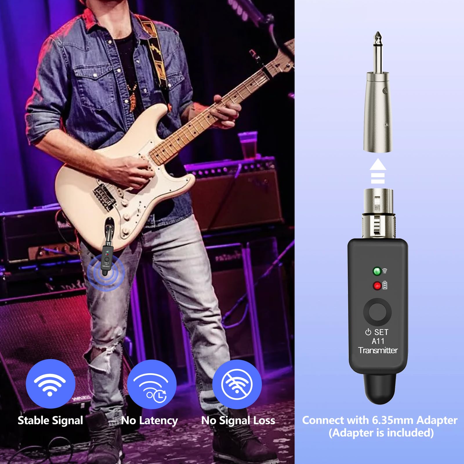 A11 Wireless XLR Microphone System 2.4GHz Transmitter & Receiver (1TX+1RX)