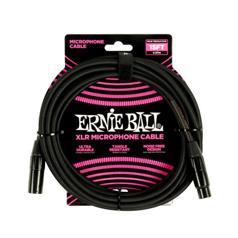 Ernie Ball Braided XLR Mircrophone Cable, 15ft, Black (P06391)