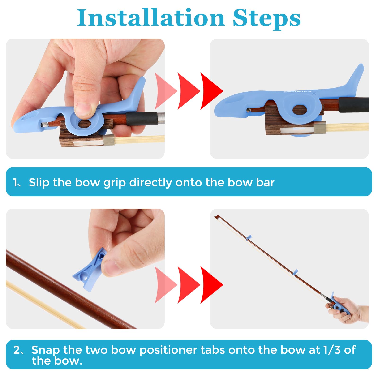 RANMING Violin Bow Holder for Practice– Silicone Hand Position Corrector Non-Slip Teaching Tool for Beginners Students Improve Bow Grip & Posture Violin Teaching Aid With 2 Bow Stopper Blue