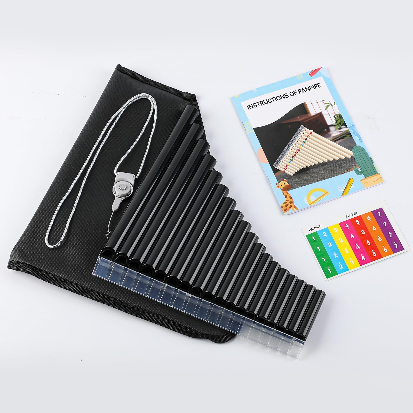 Deekec 18 Pipes Pan Flute C Key – Instrument Design for Easy Play, Perfect for Students and Learning-Beginner-Friendly (Black)