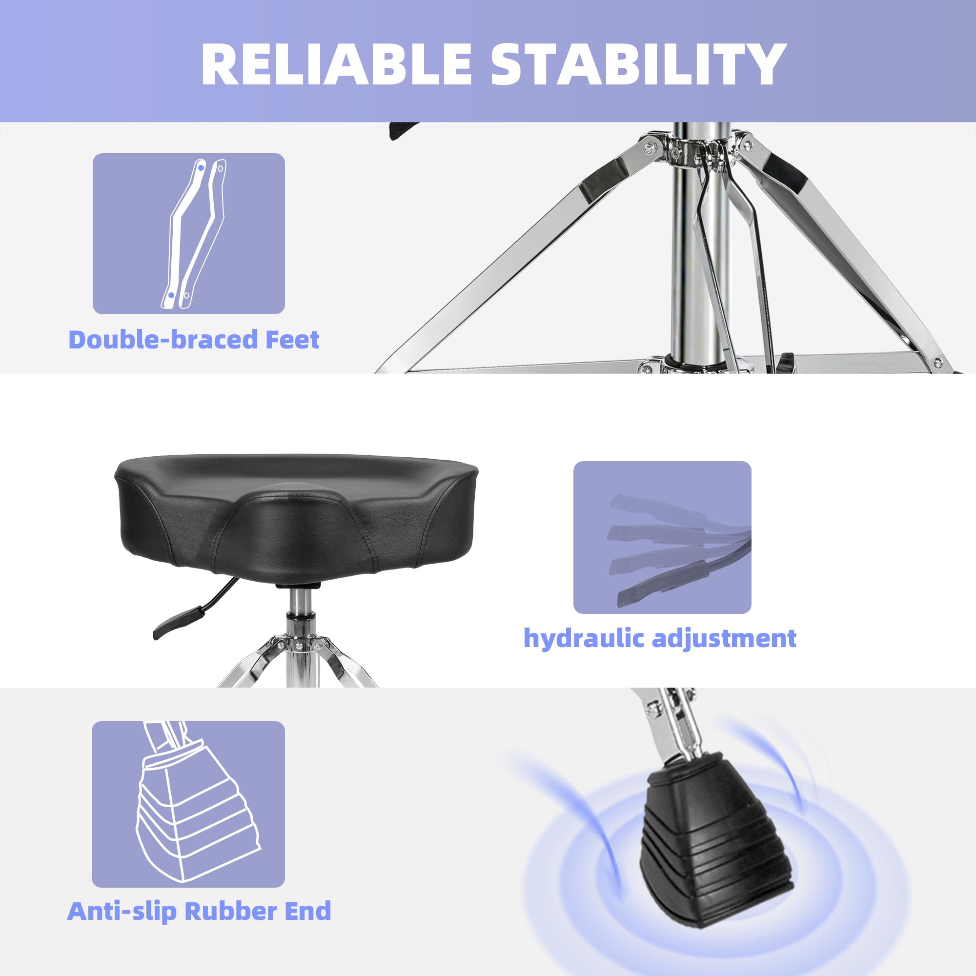 TIZECO Thickened Hydraulic Drum Throne, 12.6-inch Diameter Drummers Chair, Heavy Duty Drum Stool, Height Adjustable Drum Seat, Music Stool for Drummer