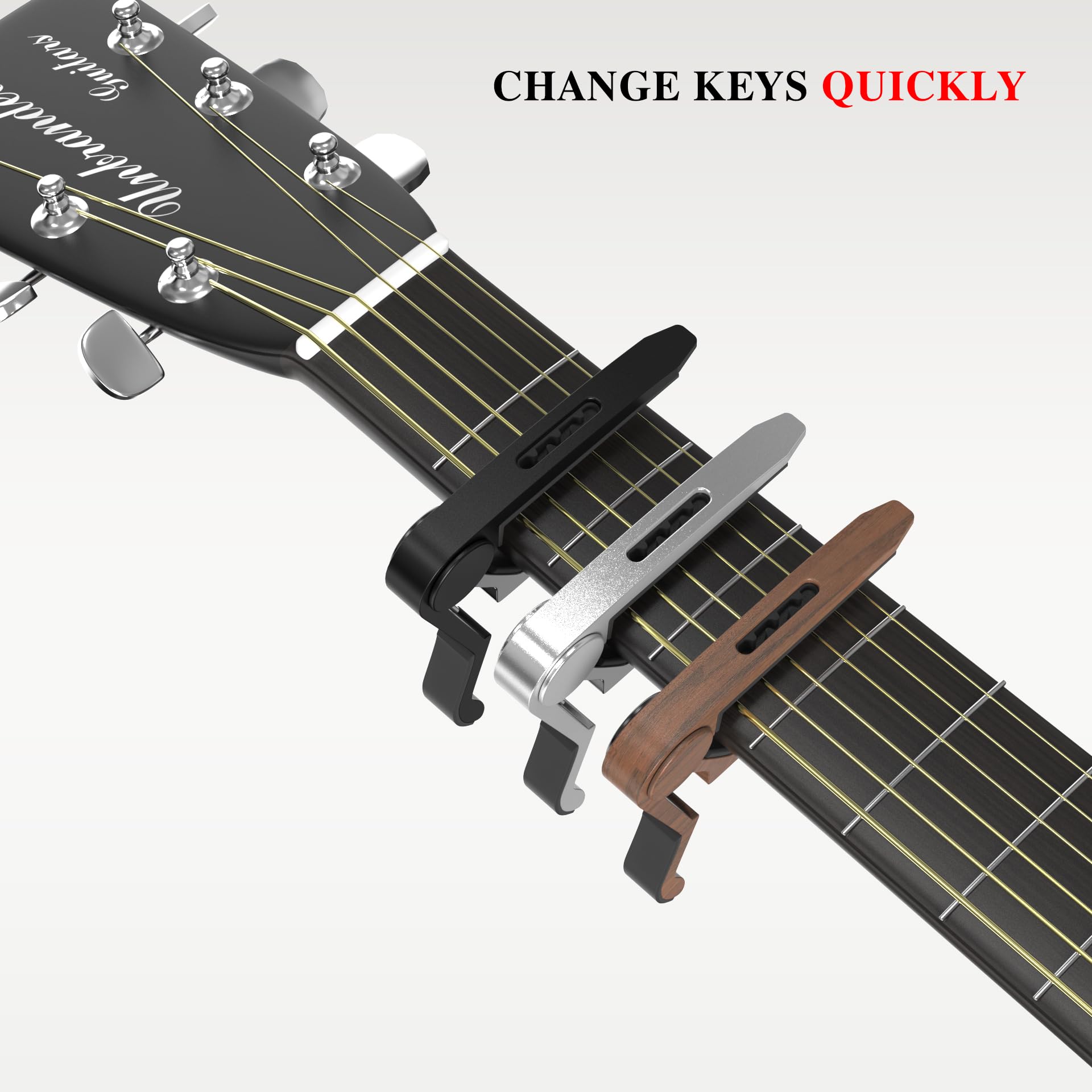 Capo, Guitar Capo with Pick Holder and 5 Picks, Guitar Clamp, Guitar Kapo, Capo for Acoustic & Electric Guitar, Ukulele, Banjo, Mandolin (Black & Silver)