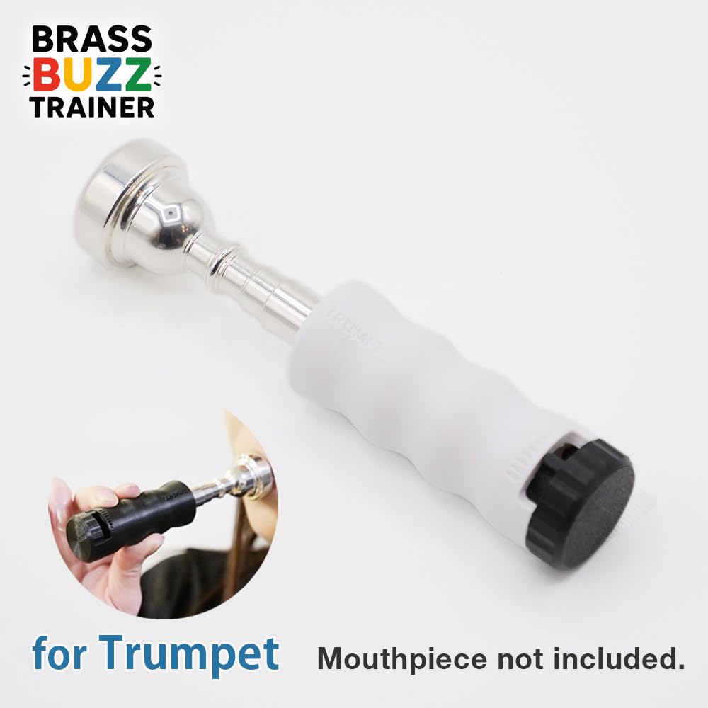 Trumpet Mouthpiece Buzzing Practice Tool – Anywhere Practice & Warm-up – One-Touch Adjustable Resistance – BRASS BUZZ TRAINER (White)