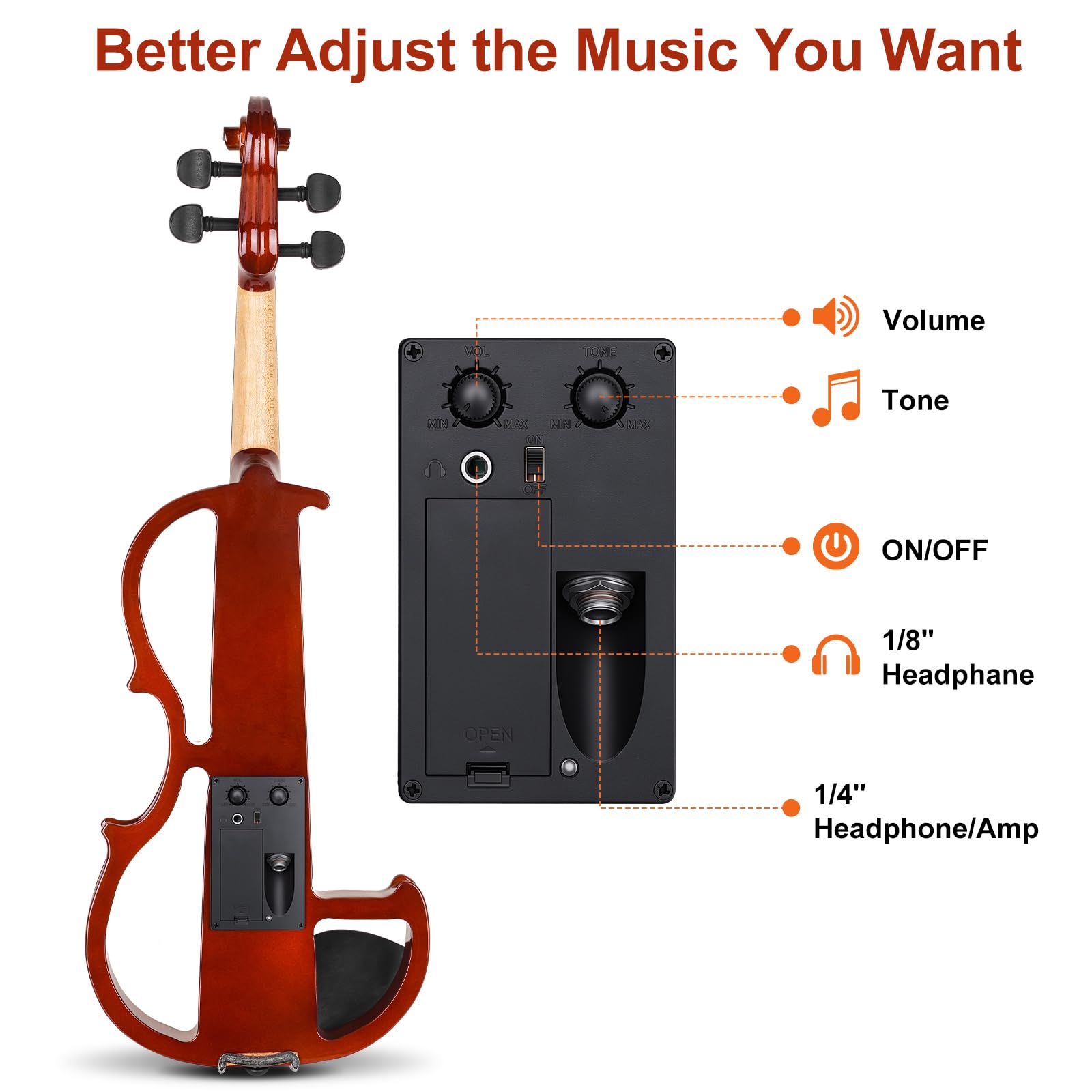Vangoa Electric Violin 4/4 Full Size Silent Electronic Violin Fiddle, Red