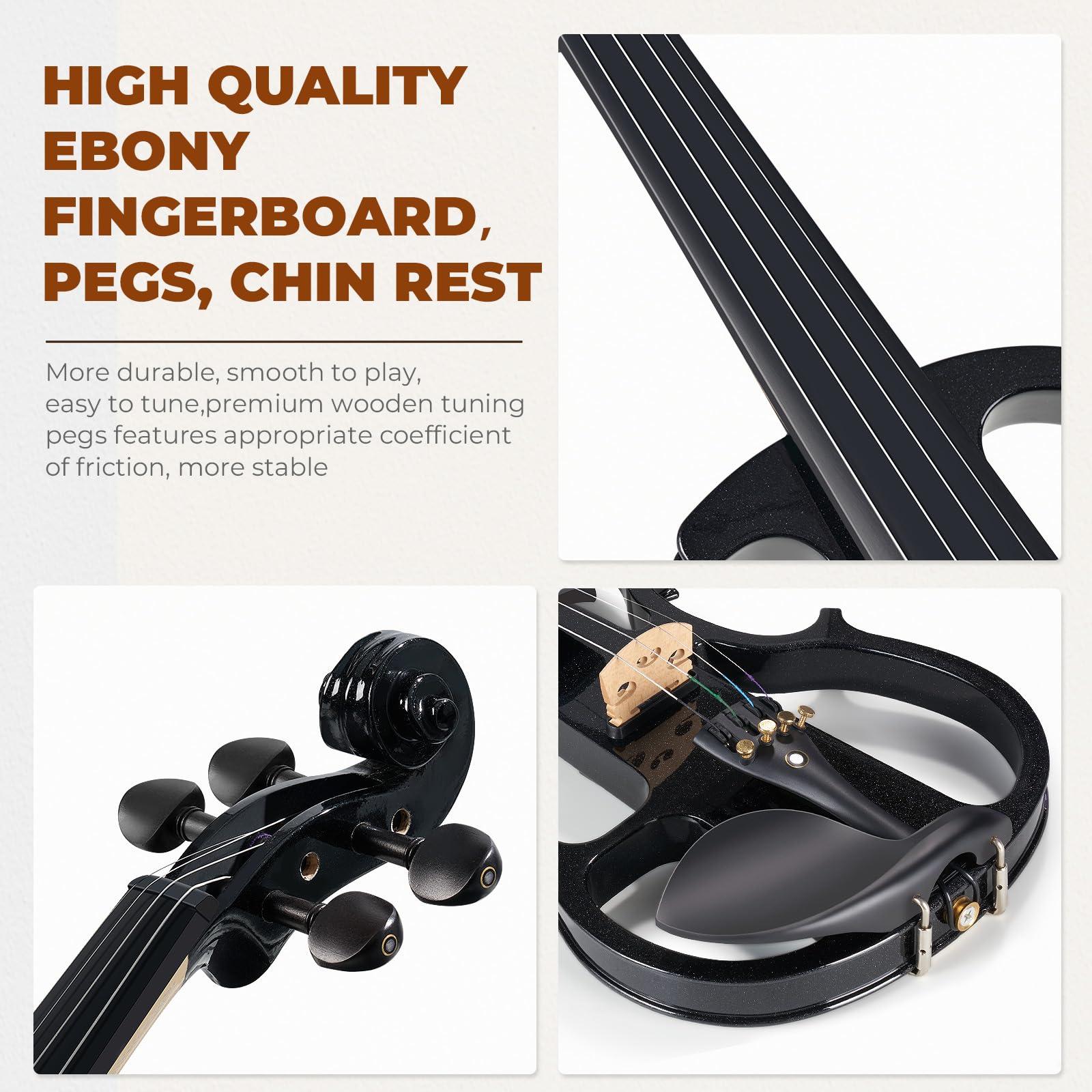 Vangoa Electric Violin 4/4 Full Size Silent Electronic Violin Fiddle, Black