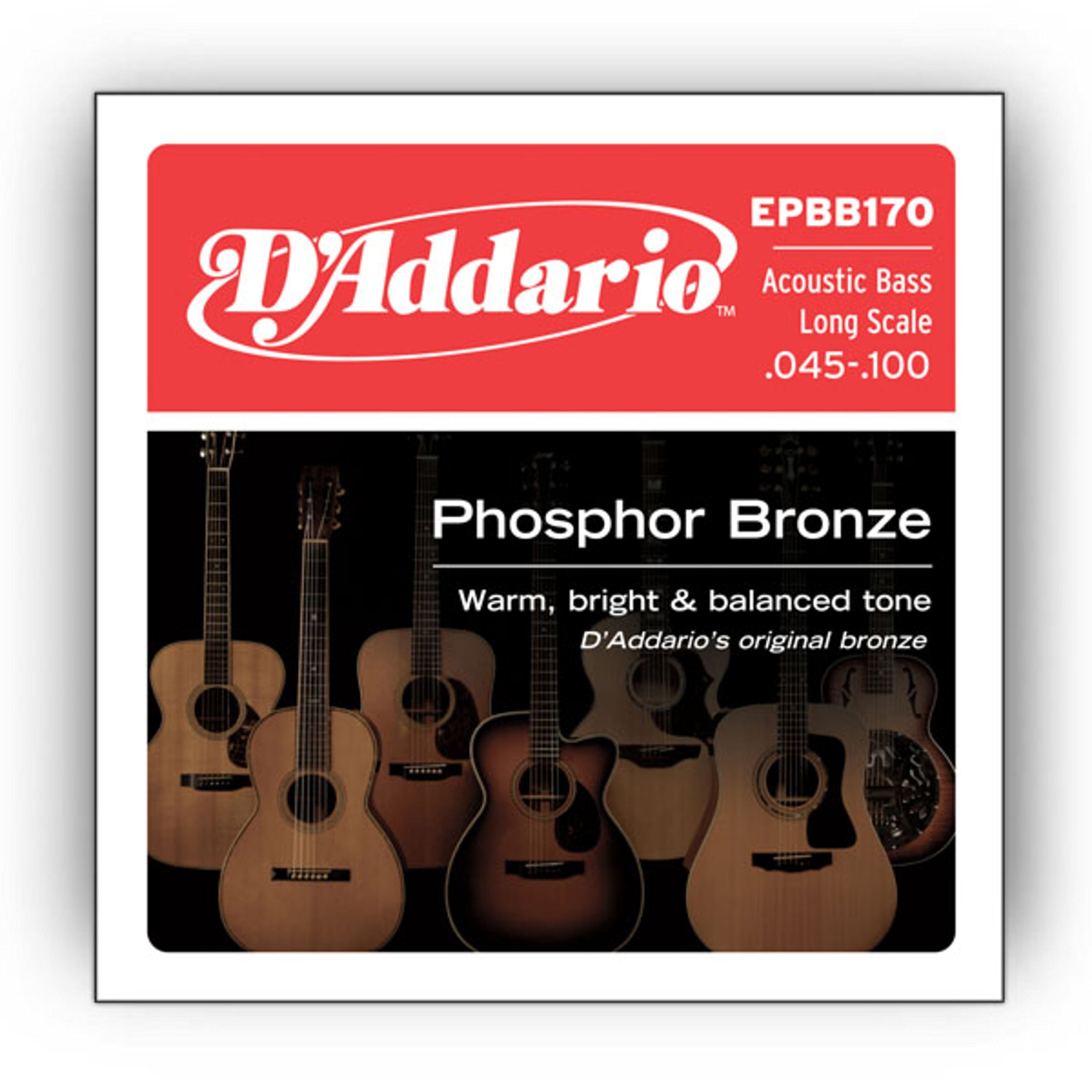 D’Addario Acoustic Bass Guitar Strings – Acoustic Bass Strings – Phosphor Bronze – EPBB170 – Acoustic Bass Guitar 4 String Set – 45-100 Gauge – 1 Pack