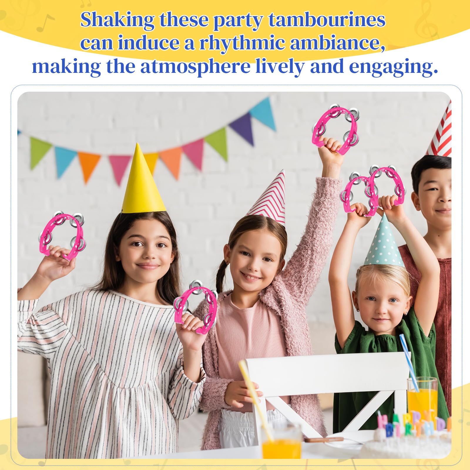 Lukmaa 12 Pcs Tambourine for Kids 4 Bells Handheld Percussion, Pink