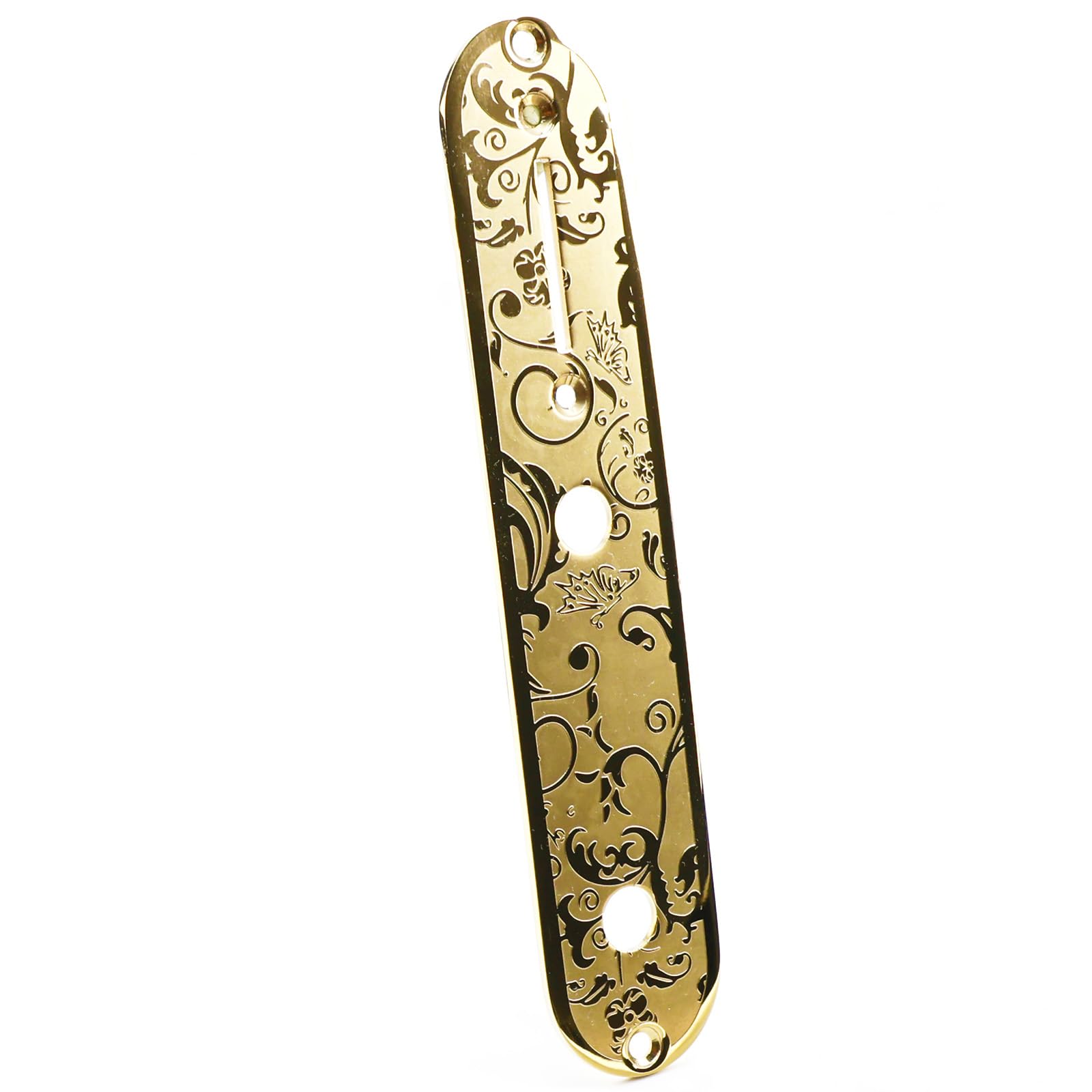 OVSAL Stainless Steel Engraved Telecaster Control Plate 2-Hole Mount 9.5mm (3/8″) CNC Electric Guitar Control Plate Compatible with Most Fender Tele Style Guitar Replacement Parts(Gold)