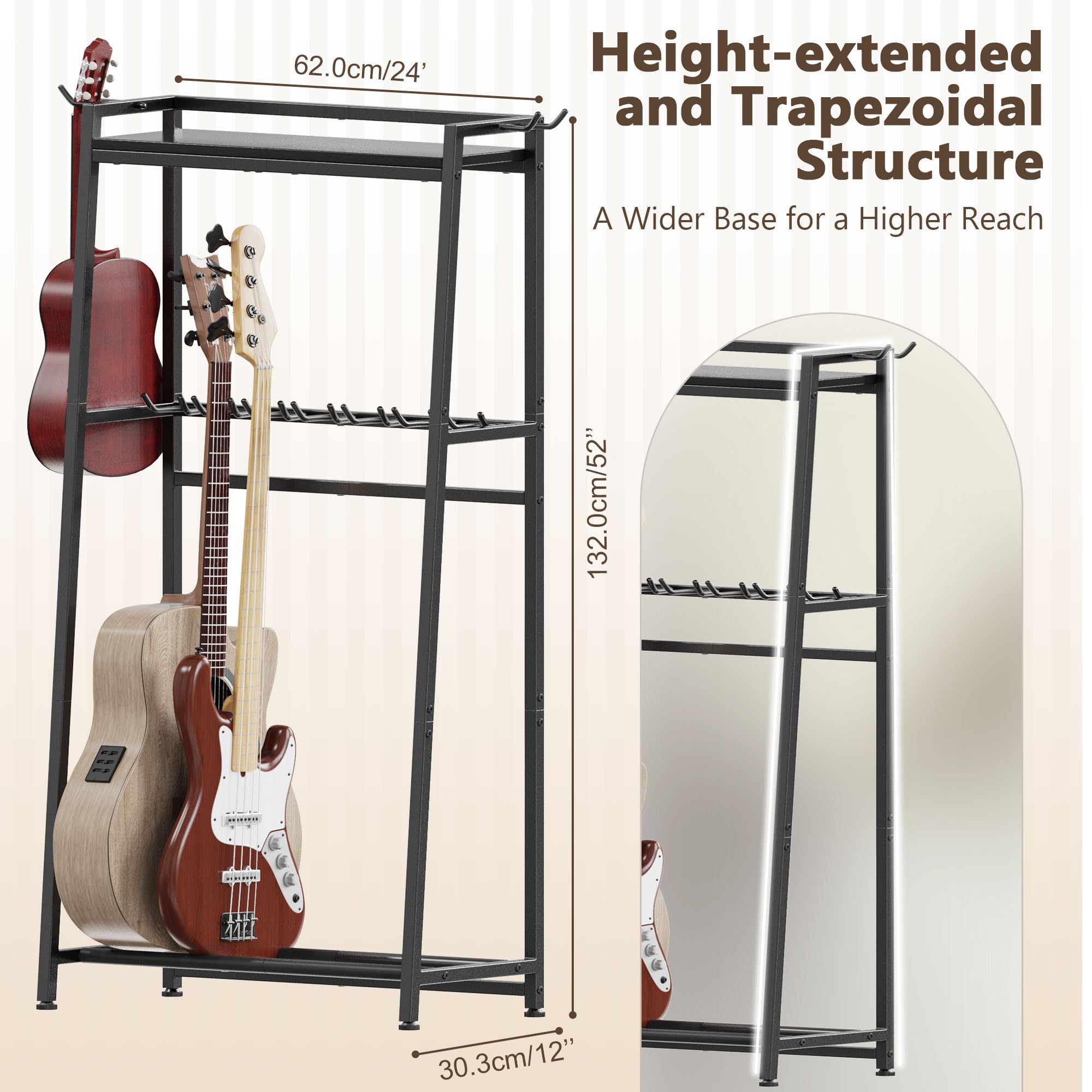 Vantimo Guitar Stand, Guitar Rack Holder for Acoustic Guitar, Electric Guitar, Bass Display Stand, Multiple Guitar Rack Holder for 7-9 Guitars, Guitar Amp Accessories, for Home Music Studio, Black