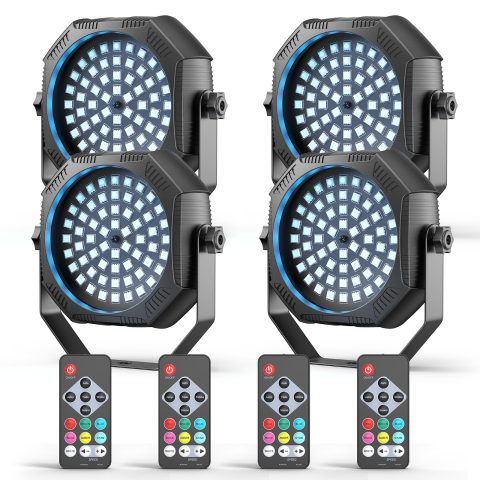 Rechargeable Strobe Light, 60 LED RGB Mini Stage Light, 30W Battery Powered Strobe with Remote & Sound- Activated Control Mode, LED Par Can for Party Home Band Bars, 4 Pack