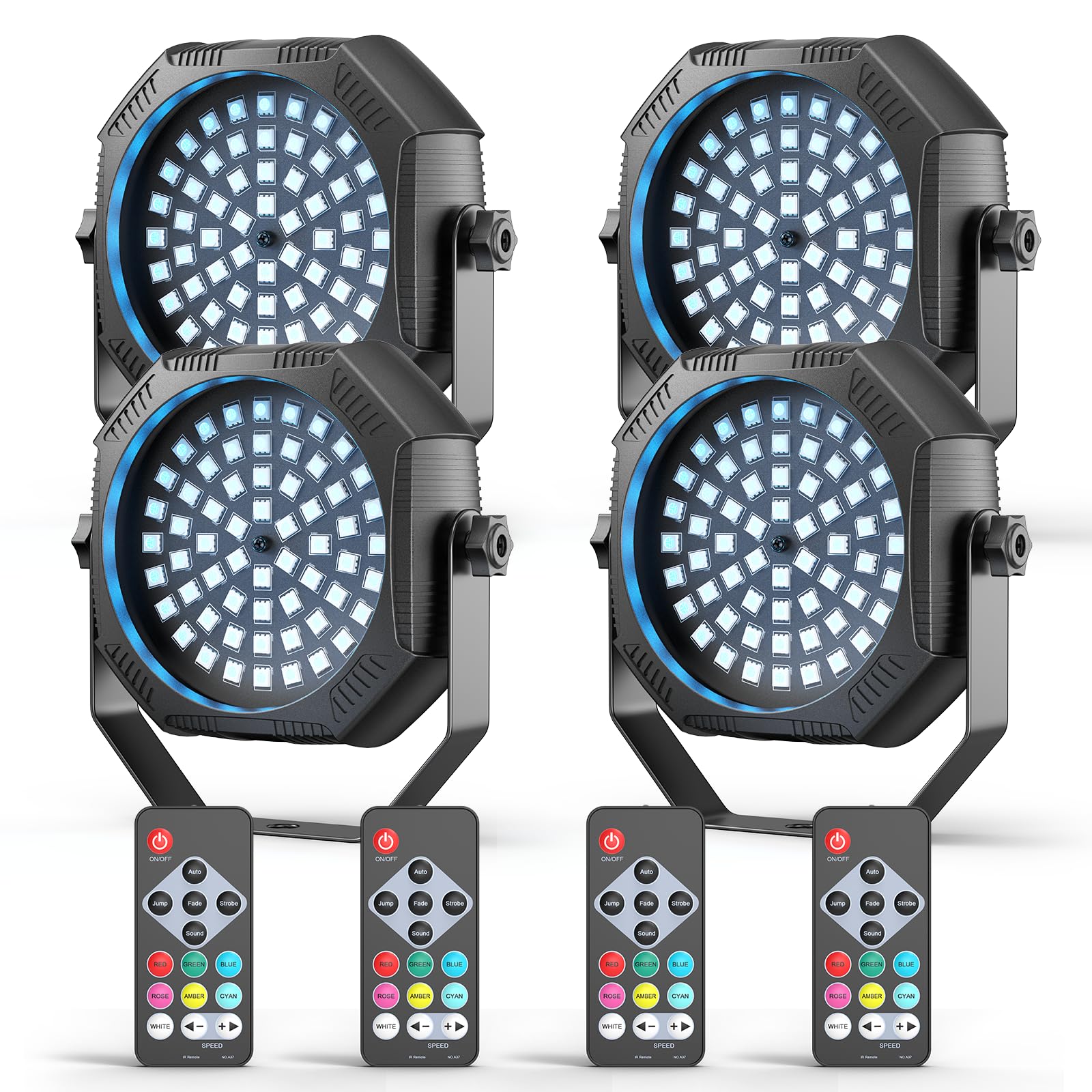 Rechargeable Strobe Light, 60 LED RGB Mini Stage Light, 30W Battery Powered Strobe with Remote & Sound- Activated Control Mode, LED Par Can for Party Home Band Bars, 4 Pack