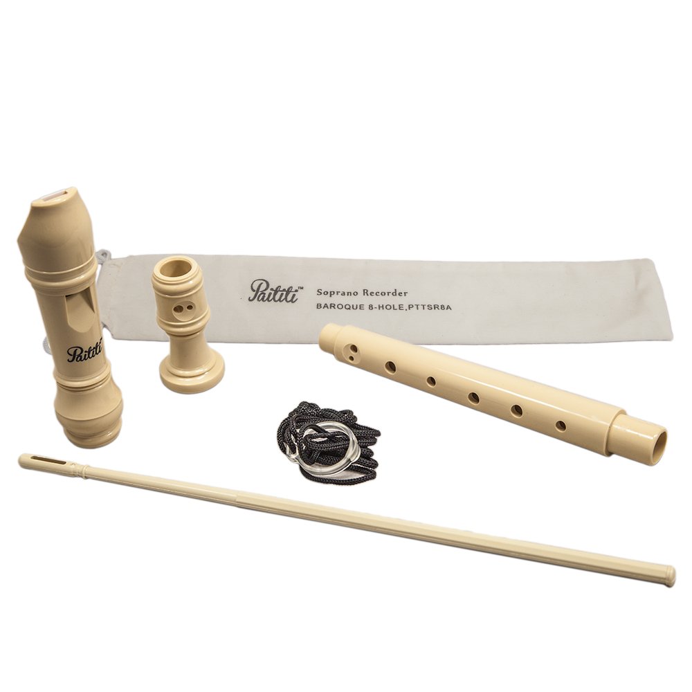 Paititi Soprano Recorder 8-Hole With Cleaning Rod + Carrying Bag, Transparent Yellow Color, Key of C
