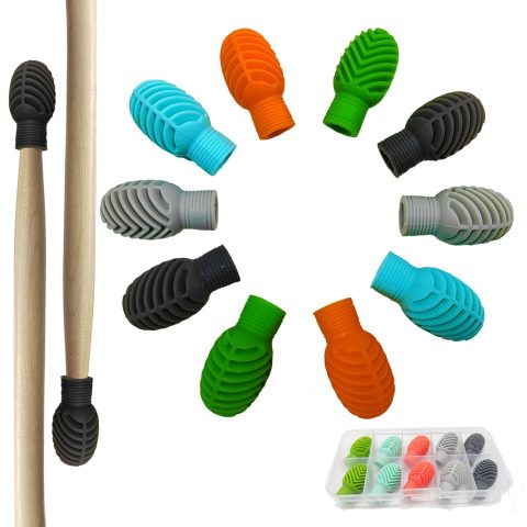 Drumstick Dampeners 10 Pack with Storage Case, Silicone Quiet Tips in 5 Colors for Silencing Drumming Practice, Replace Drum Practice Pad, Drum Mute Accessories for Drummers, Fits 5A/7A Drum Sticks