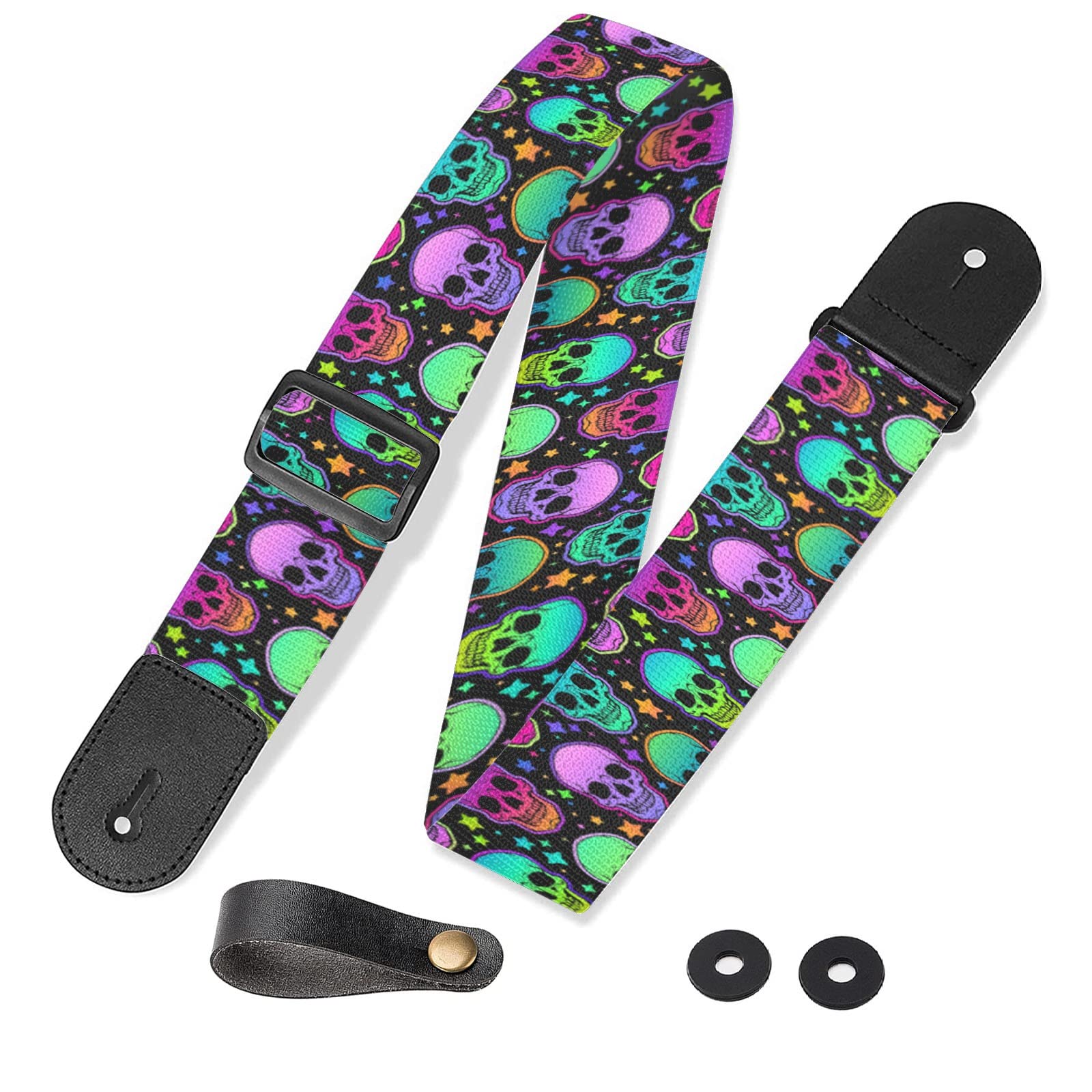 HSIAHOU Guitar Strap Acoustic Guitar Straps Personalized Guitar Strap bright skulls Strap