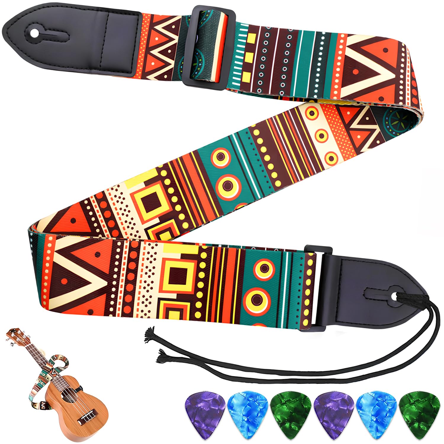 Qivorimith Guitar Strap,Acoustic Electric Guitar With 6 PCS Picks Guitar Accessories,Available for All Guitars