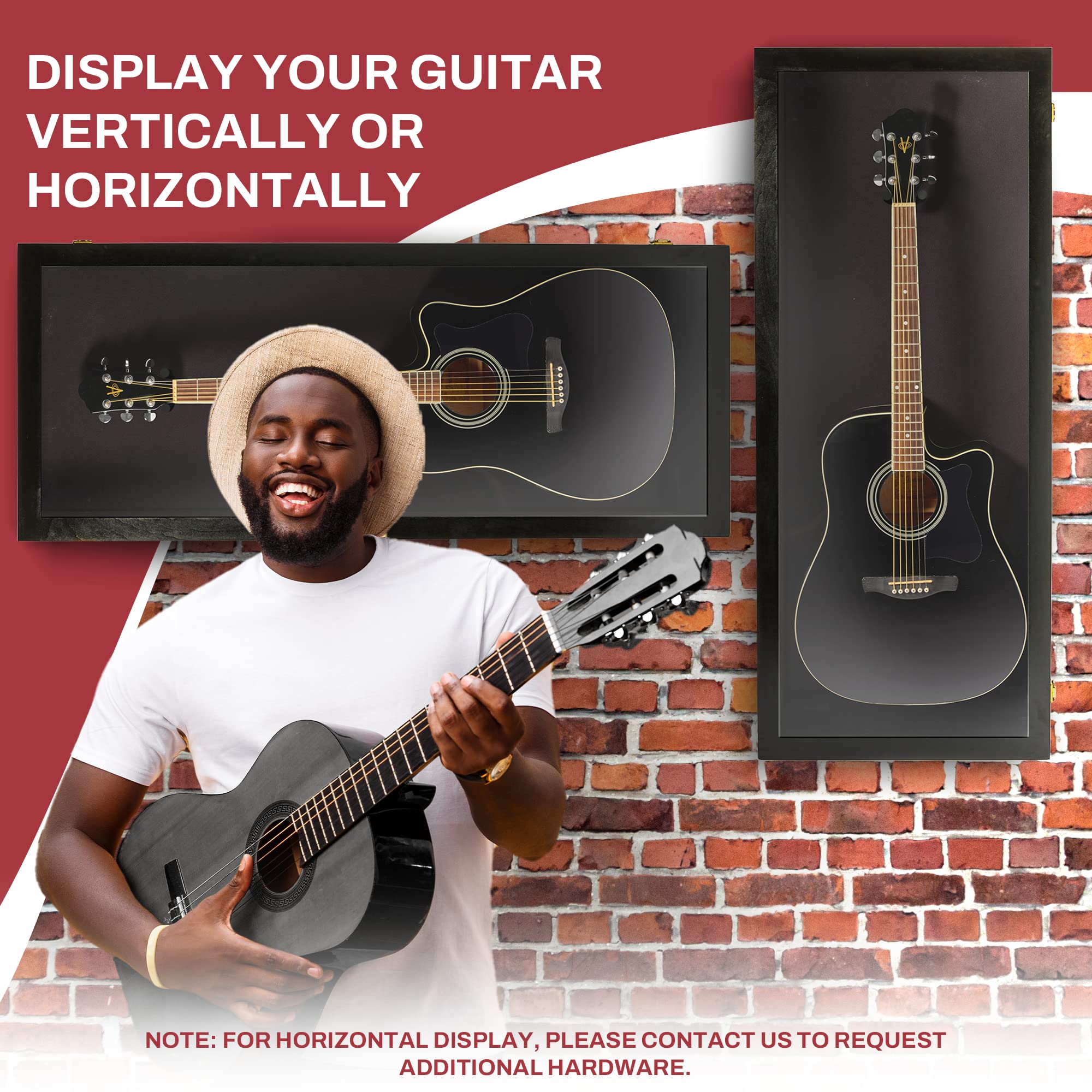 PENNZONI Acoustic Guitar Display Case – Acrylic Acoustic Guitar Case – Guitar Display Case Wall Mount Made from Hardwood Frame & Clear Acrylic – Black w/ No Felt