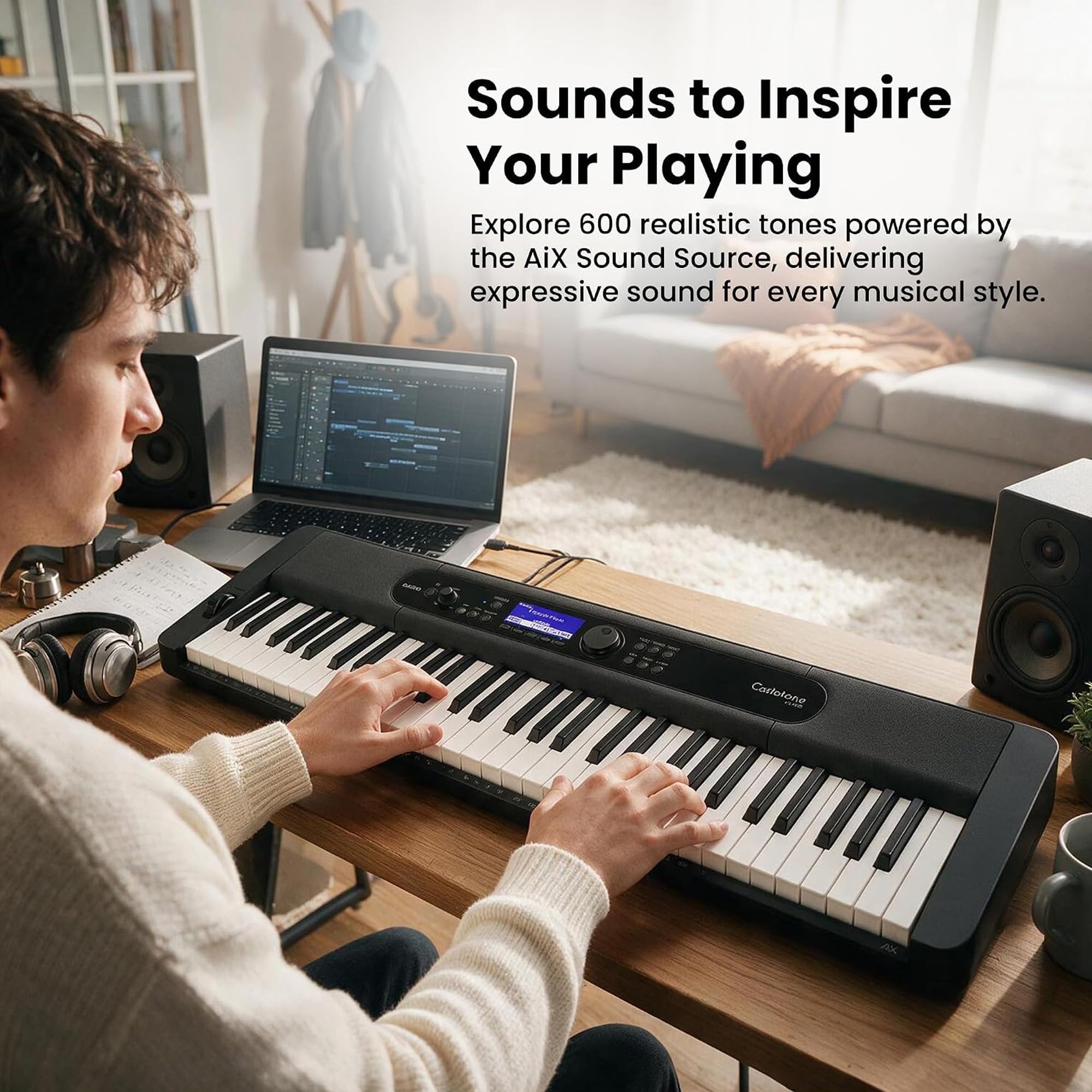 Casio CT-S400 61-Key Portable Keyboard Bundle with Adjustable Stand, Bench, Headphones, Sustain Pedal, Piano Book, Online Piano Lessons, Instructional DVD, and Austin Bazaar Polishing Cloth
