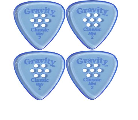 Gravity Picks Classic Mini Jazz Guitar Picks – 2.0mm Thick Blue – Polished w/Multi-Hole Grip – Heavy Guitar Picks for Electric, Acoustic & Bass – 4 Pack