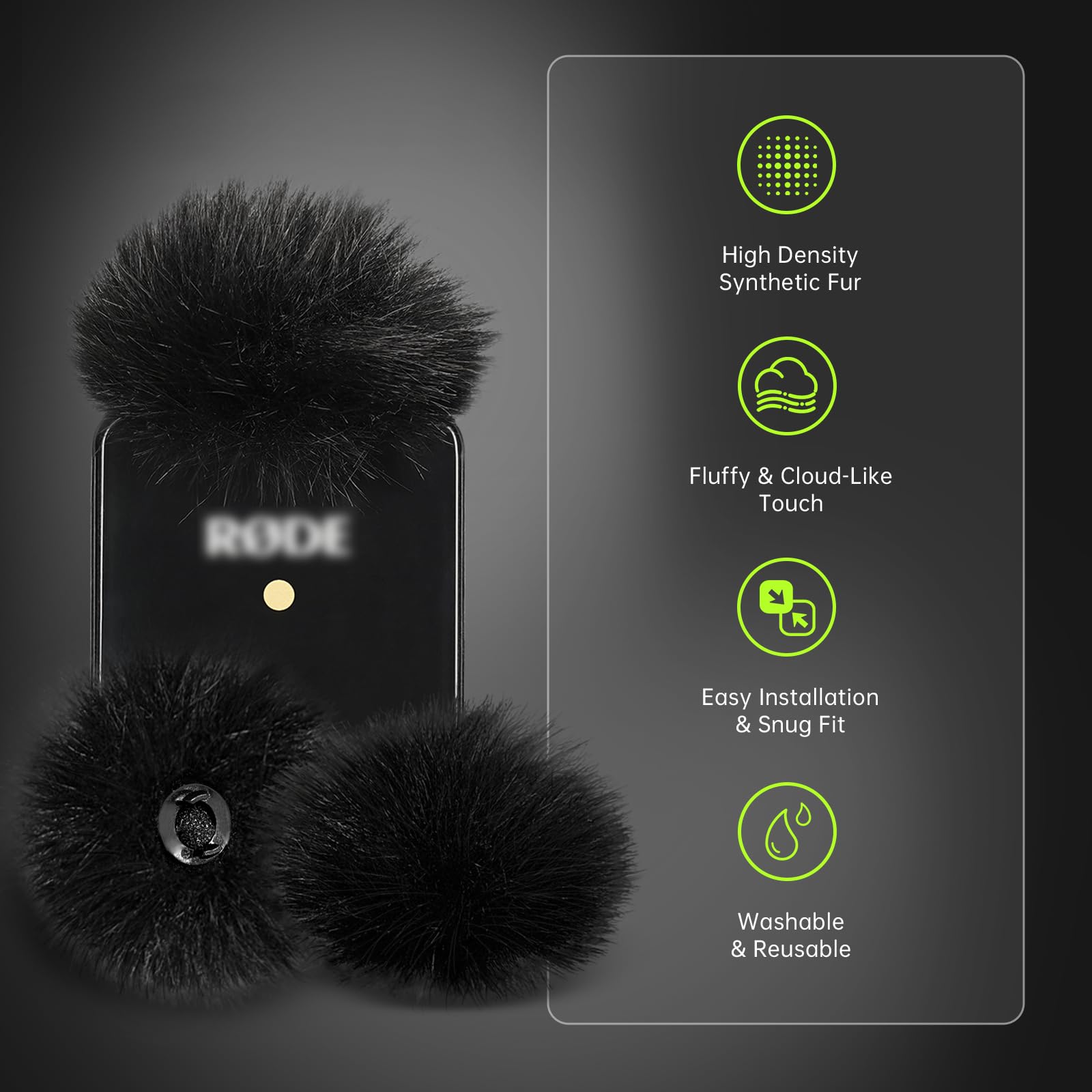 Premium Furry Windscreen Windshield Dead-cat for Rode Wireless Go Microphones (2PCs-Black, Rode Wireless Go I)