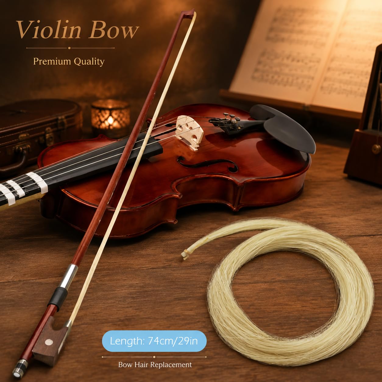 DaKuan 4/4 Full Set Violin Strings + 2 Bow Hair Sets | Nickel Ball End | Professional Quality for All Violin Sizes (1/2, 1/4, 3/4, 4/4)