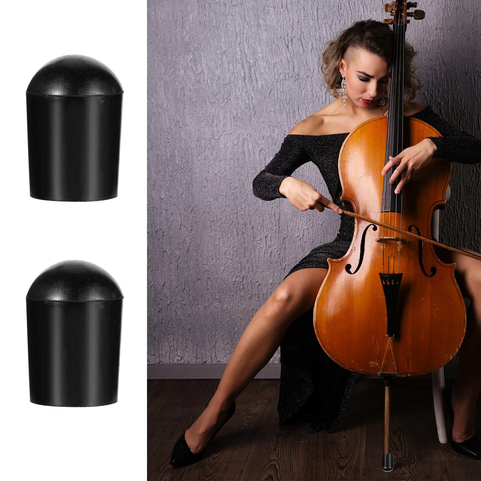 2Pcs Cello Endpin Rubber Tip, Cello Endpin Stopper Slipstop Holder Celloes Rock Stopper End pin Cap Protector Instrument for Celloes Practice Performance