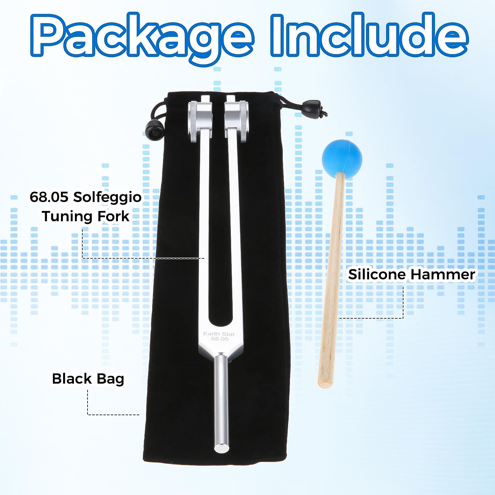 68.05 Solfeggio Tuning Fork for Healing, with Silicone Hammer Bag for Sound