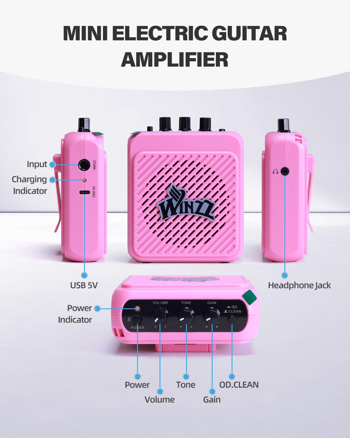 Winzz 30 Inch Kids Electric Guitar Beginner Kit, Junior 1/4 Size Mini Electric Guitar for Children Complete Stater Set with Amp, Gloosy Pink Colour
