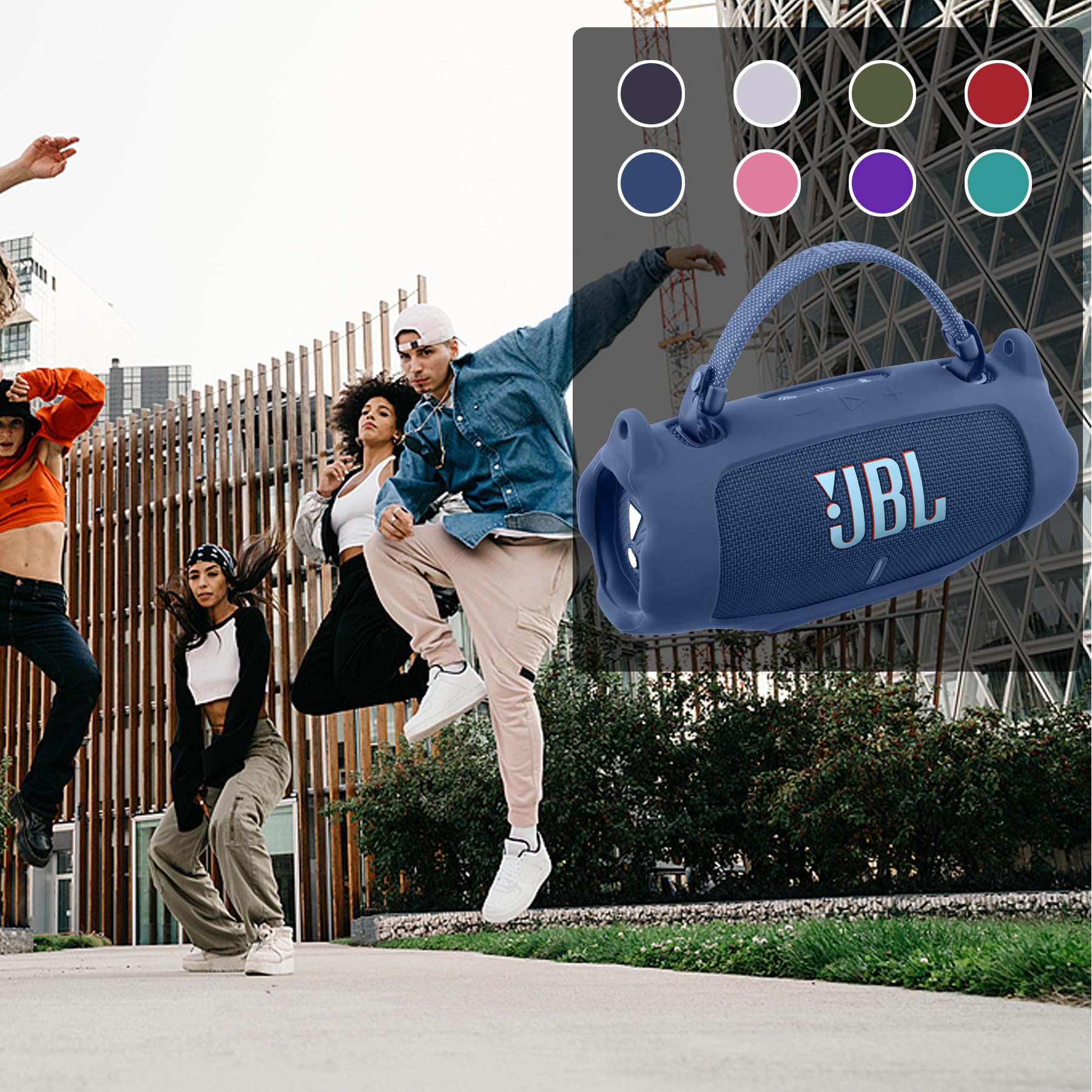 khanka Silicone Case for JBL Charge 6 Waterproof Speaker+Shoulder,Blue