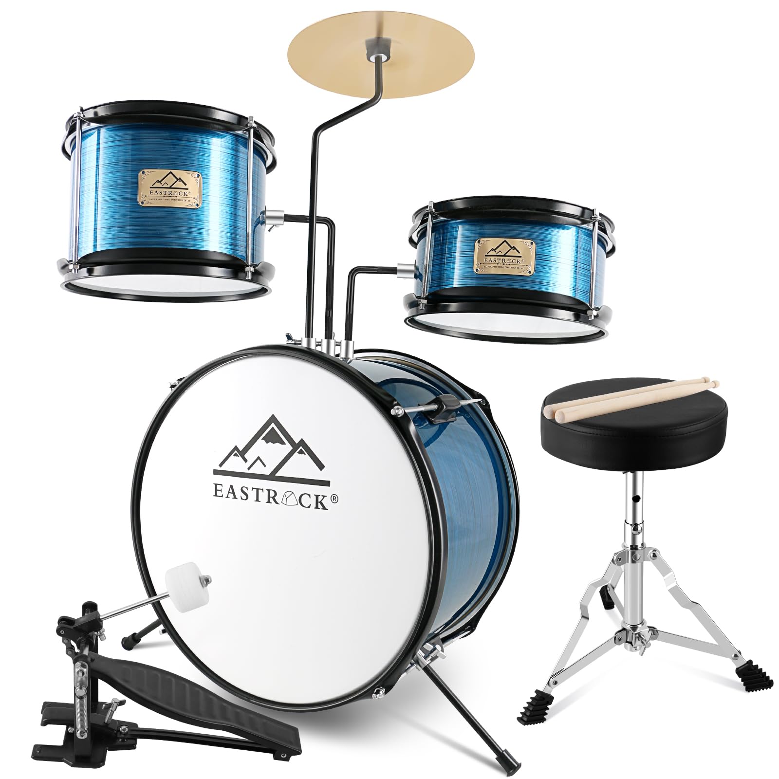 EASTROCK 3 Piece 14” Junior Drum sets for Drummer,Blue