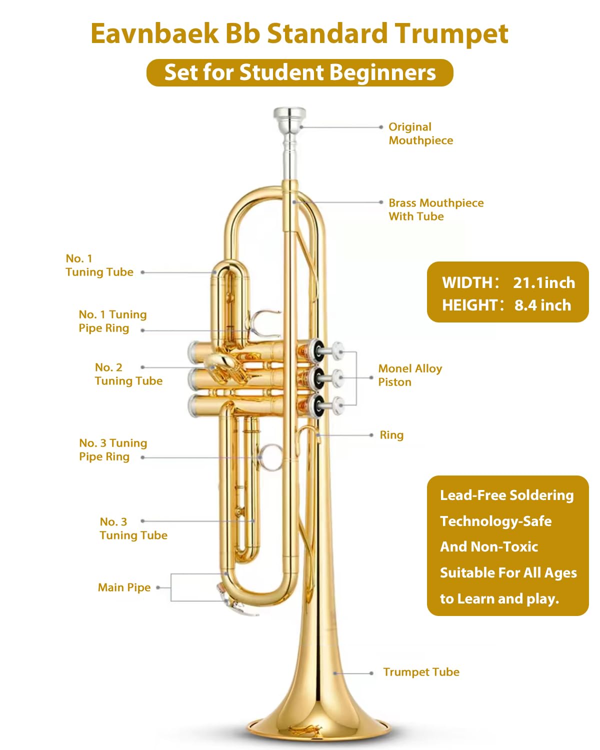 Eavnbaek Bb Standard Trumpet Instrument Brass Student Trompeta Trumpet Set